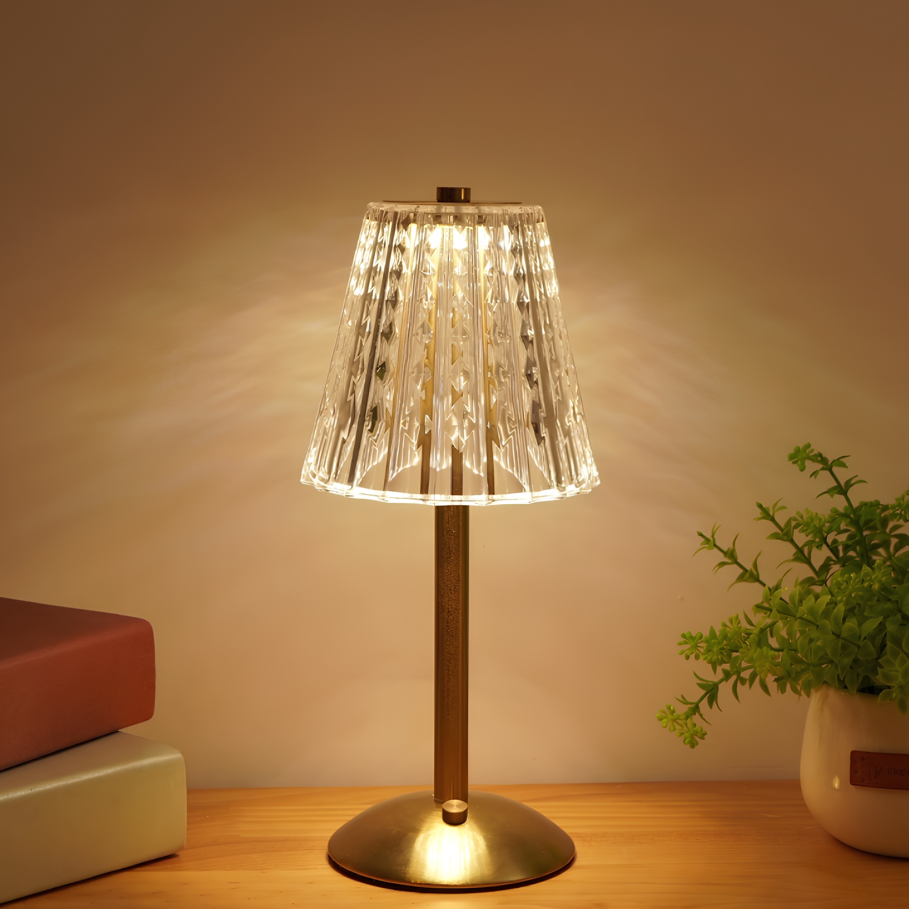 Lampa Stołowa Glamour z Kryształowym Kloszem i Ściemniaczem Dotykowym