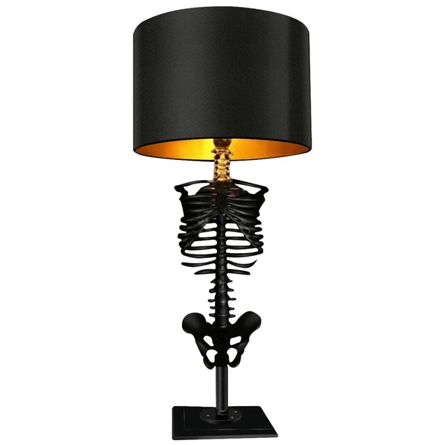 Lampa Stołowa Gotycka ze Szkieletem i Czarnym Abażurem