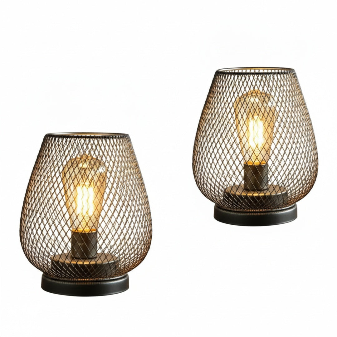 Lampa Stołowa Industrialna Bezprzewodowa z Metalową Siatką i Ściemniaczem