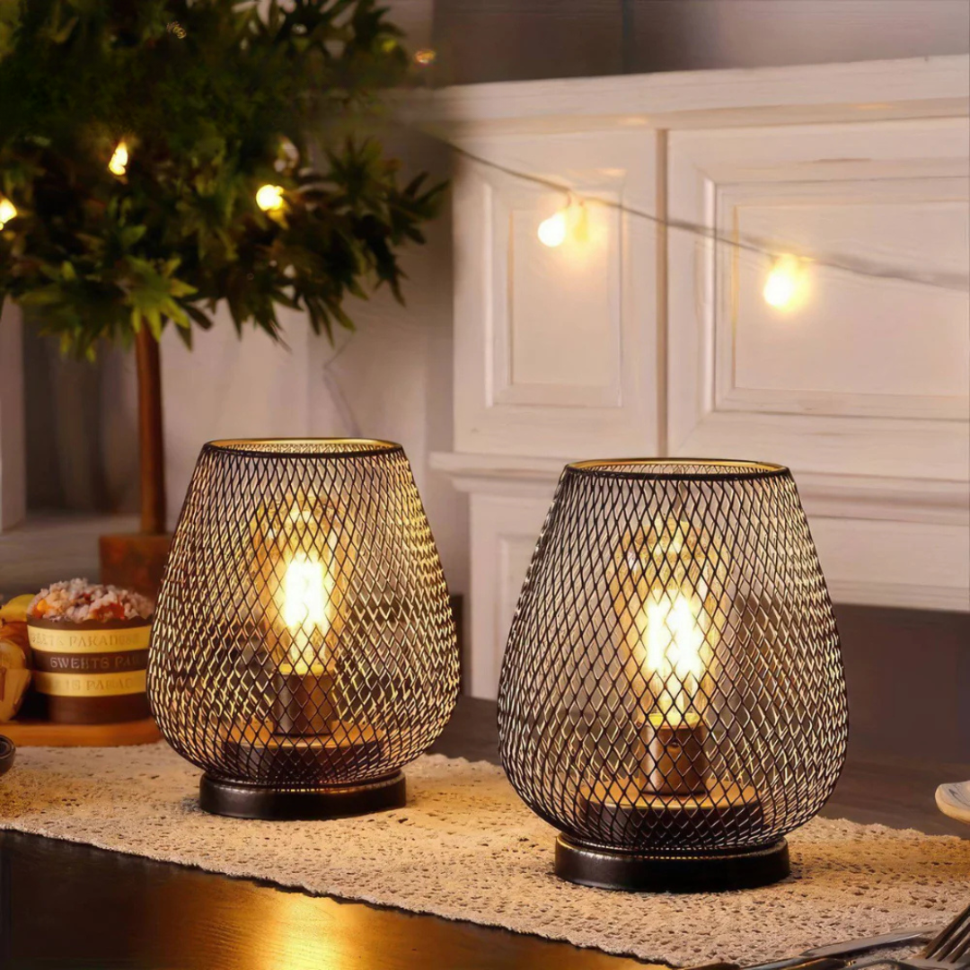 Lampa Stołowa Industrialna Bezprzewodowa z Metalową Siatką i Ściemniaczem