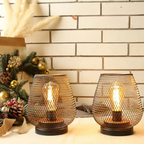 Lampa Stołowa Industrialna Bezprzewodowa z Metalową Siatką i Ściemniaczem