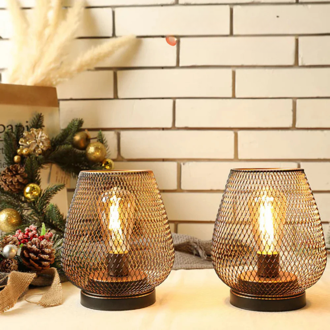 Lampa Stołowa Industrialna Bezprzewodowa z Metalową Siatką i Ściemniaczem