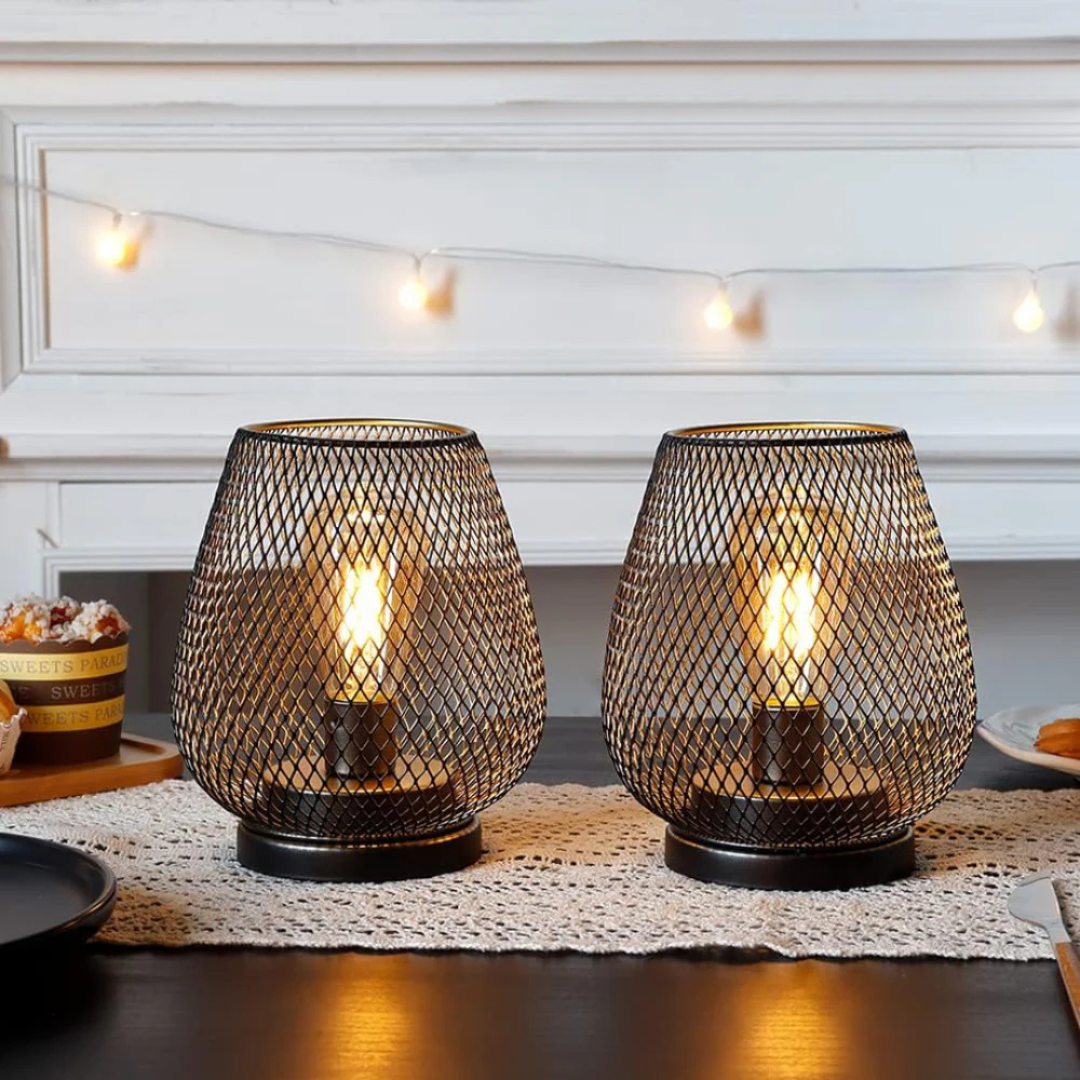 Lampa Stołowa Industrialna Bezprzewodowa z Metalową Siatką i Ściemniaczem