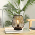 Lampa Stołowa Industrialna Bezprzewodowa z Metalową Siatką i Ściemniaczem