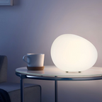 Lampa Stołowa Minimalistyczna w Kształcie Otoczaka z Mlecznego Szkła