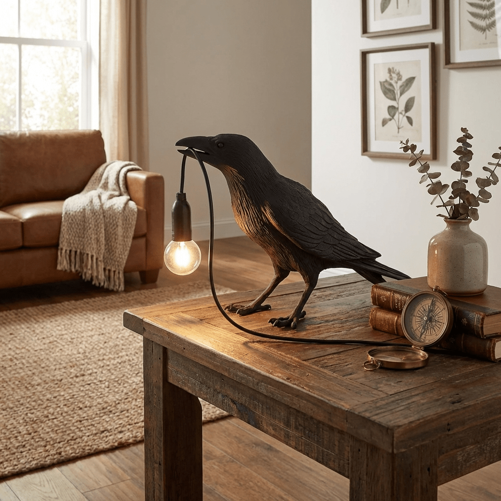 Lampa Stołowa Modern w Kształcie Kruka z Żarówką Edison
