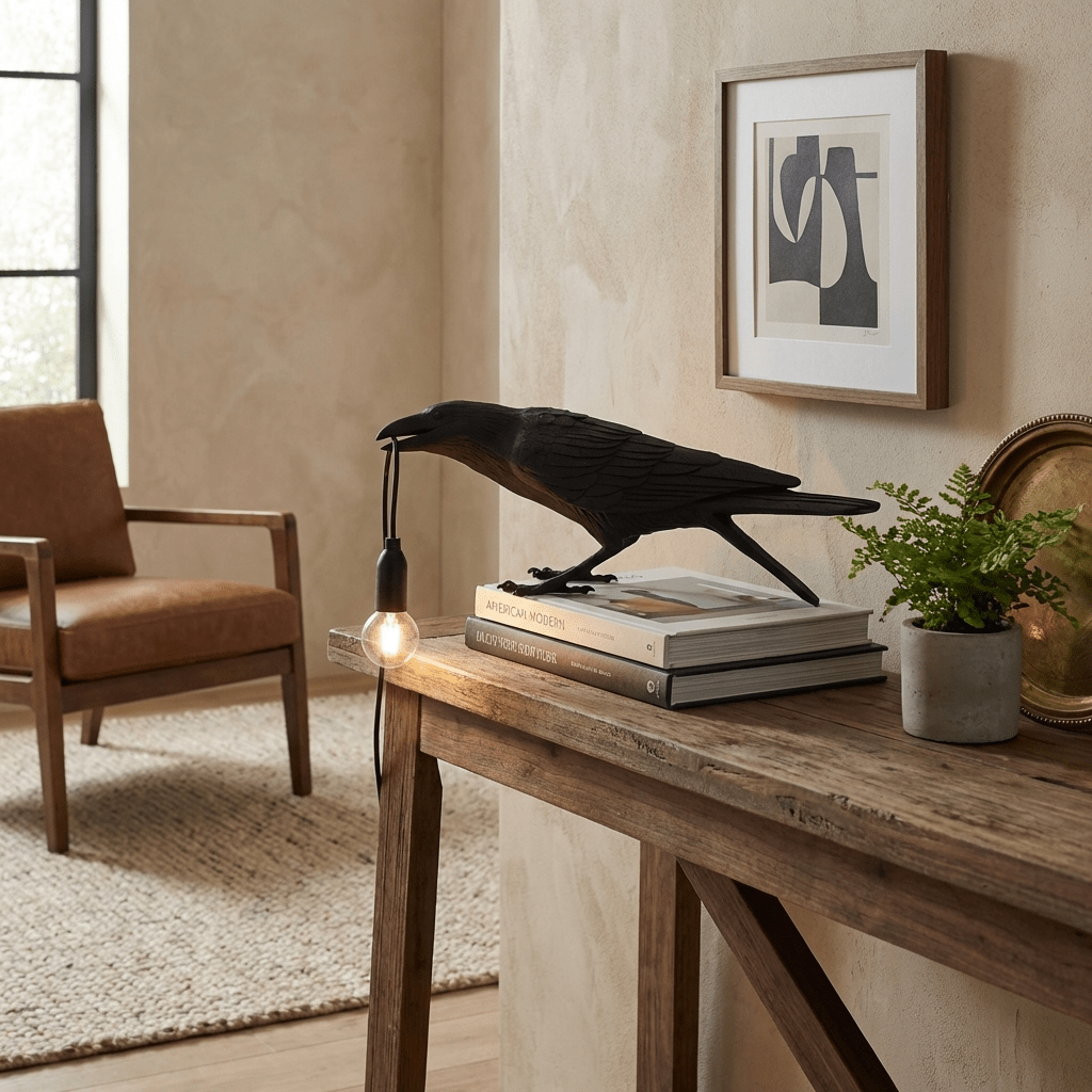 Lampa Stołowa Modern w Kształcie Kruka z Żarówką Edison