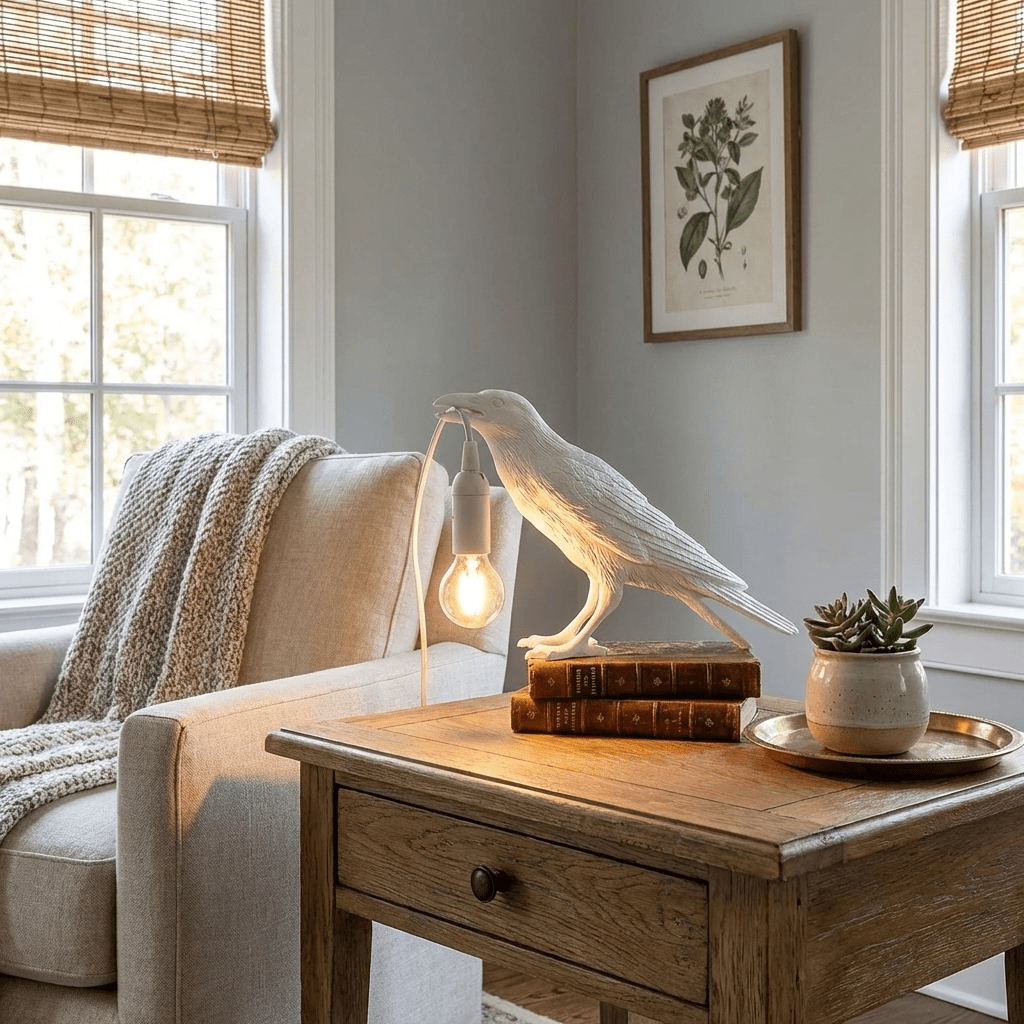 Lampa Stołowa Modern w Kształcie Kruka z Żarówką Edison
