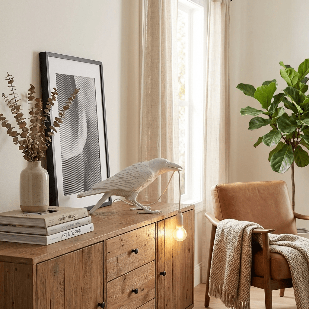 Lampa Stołowa Modern w Kształcie Kruka z Żarówką Edison