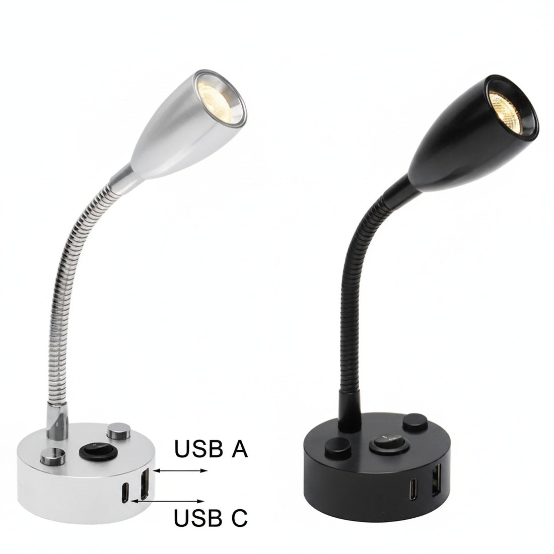 Lampa Stołowa Nowoczesna z Elastyczną Szyjką i Portami USB do Ładowania
