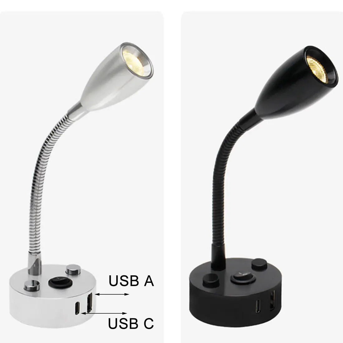 Lampa Stołowa Nowoczesna z Elastyczną Szyjką i Portami USB do Ładowania ##POS:2##