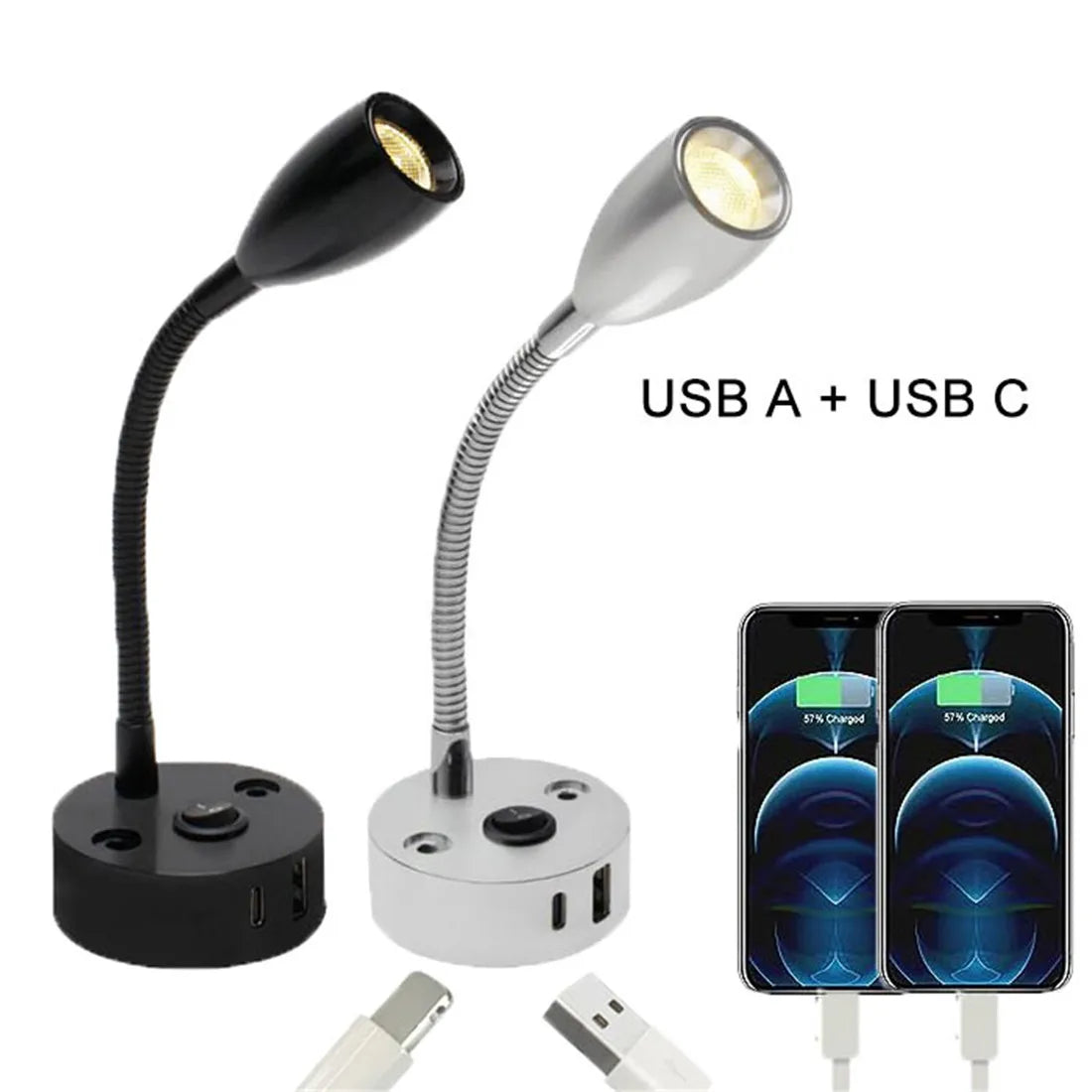 Lampa Stołowa Nowoczesna z Elastyczną Szyjką i Portami USB do Ładowania