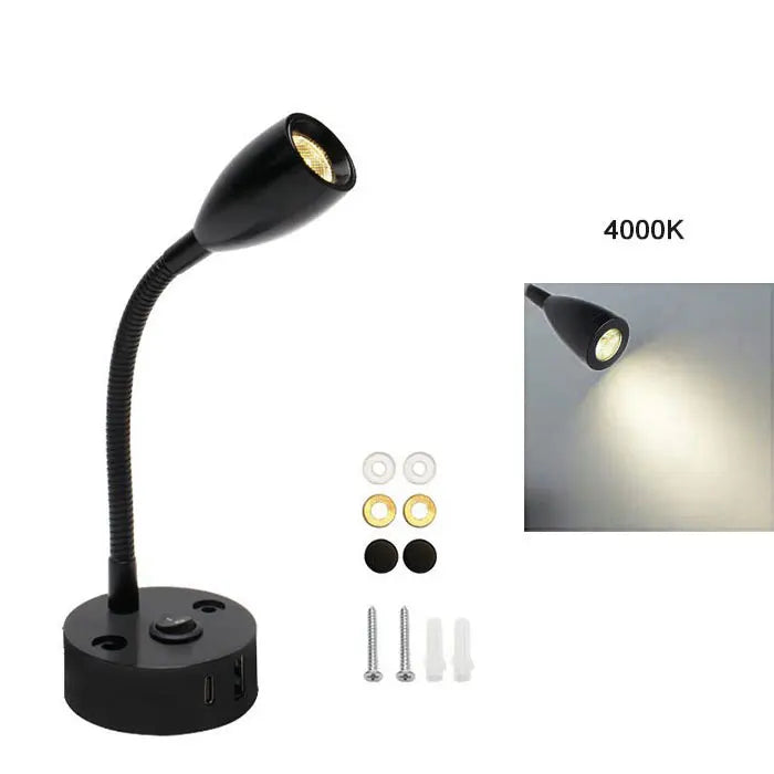 Lampa Stołowa Nowoczesna z Elastyczną Szyjką i Portami USB do Ładowania