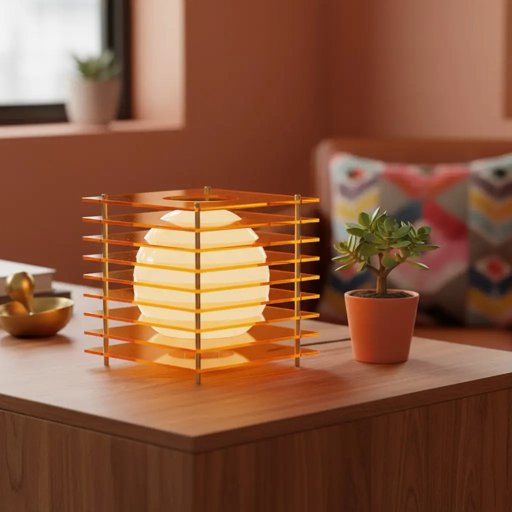 Lampa Stołowa Nowoczesna z Geometryczną Konstrukcją i Kulą Świetlną