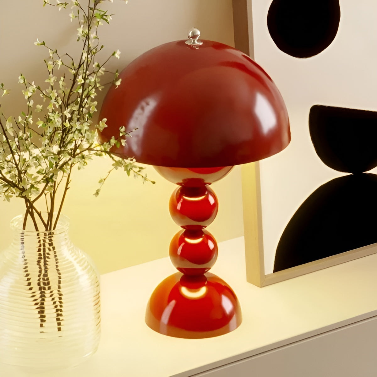 Lampa Stołowa Retro z Kloszem Kopułowym i Podstawą Kulową Regulacja Jasności