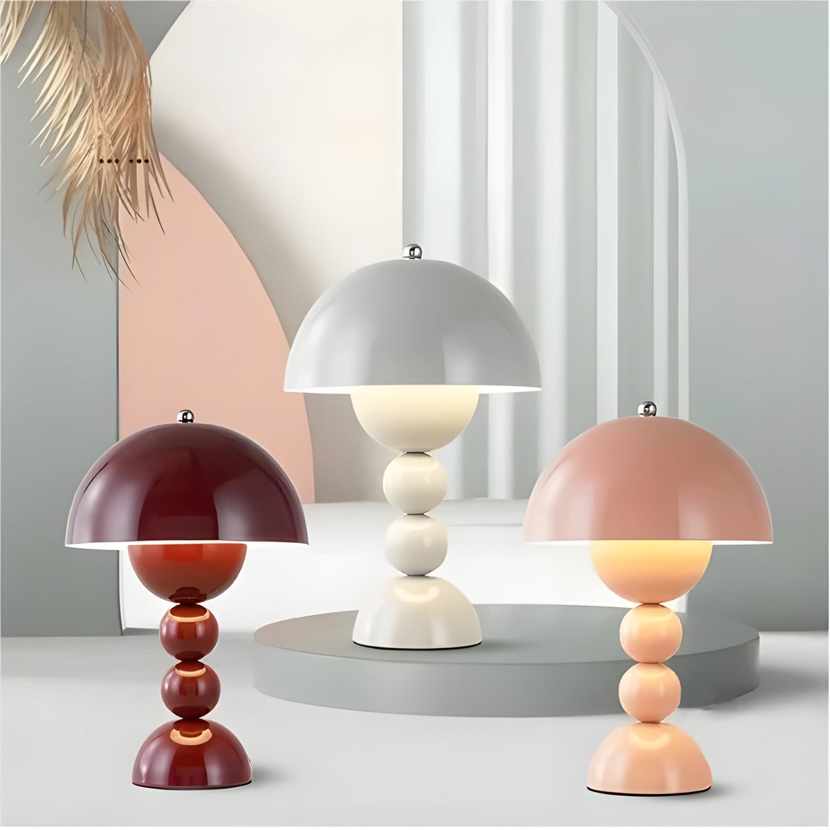 Lampa Stołowa Retro z Kloszem Kopułowym i Podstawą Kulową Regulacja Jasności