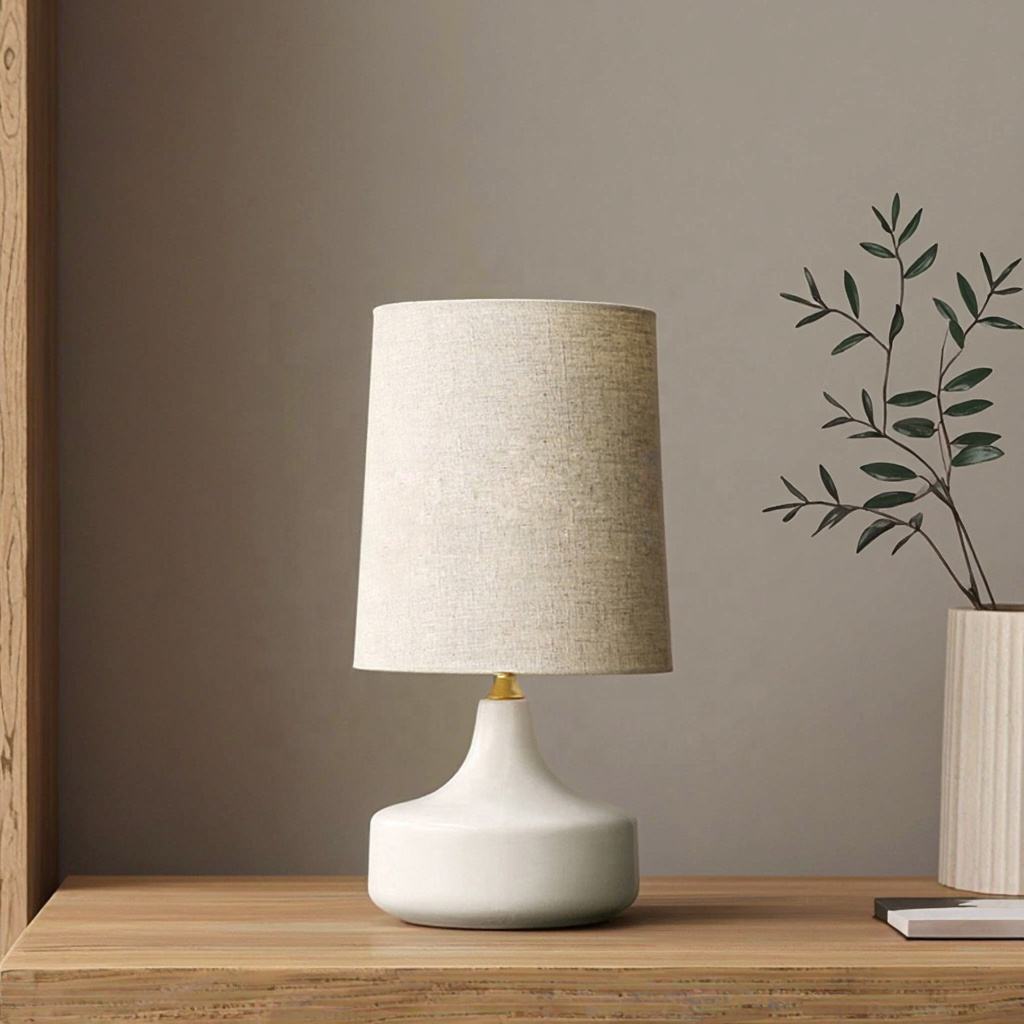 Nordycka Lampa Stołowa z Ceramiczną Podstawą i Abażurem