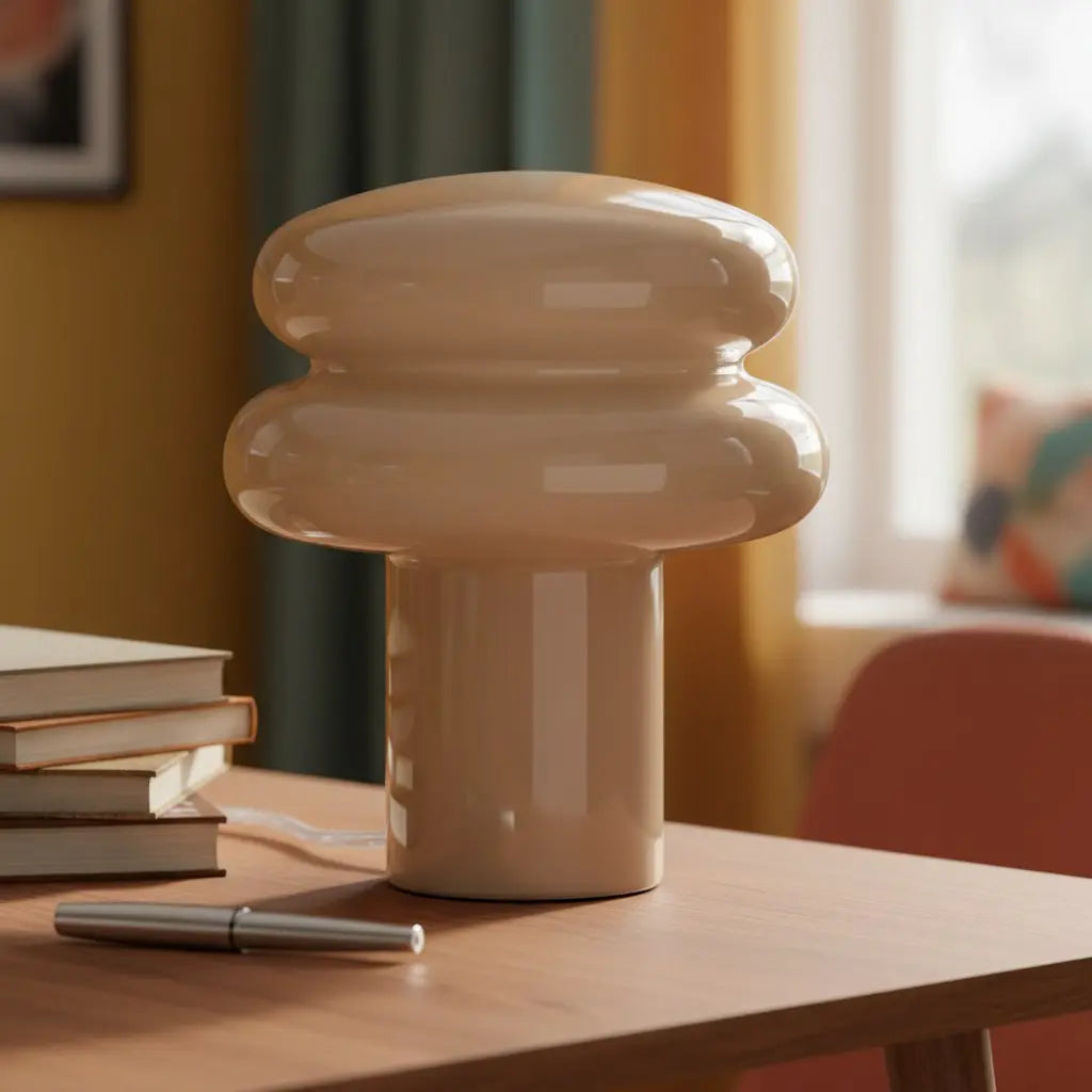 Lampa Stołowa Retro z Kloszem w Kształcie Grzyba ze Szkła Opalowego