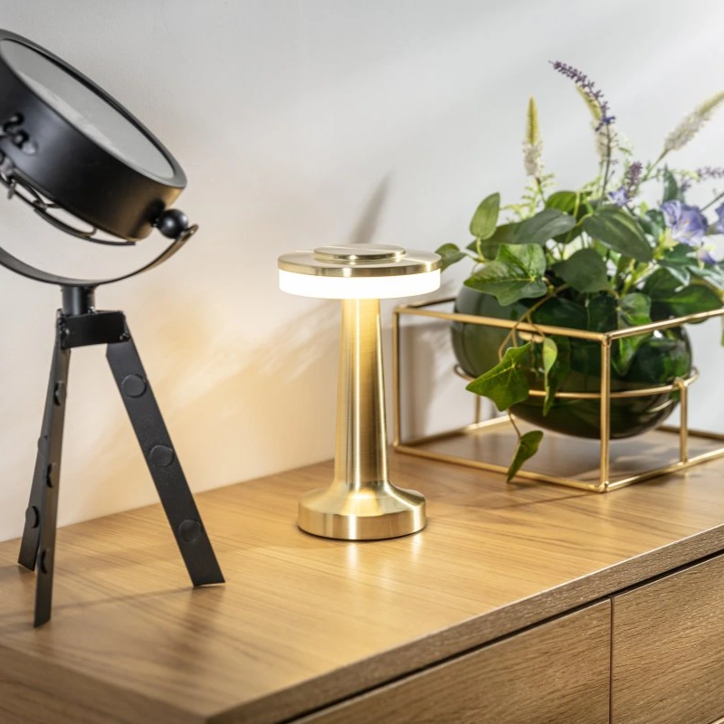 Lampa Stołowa Retro z Okrągłym Kloszem Bezprzewodowa z Dotykowym Włącznikiem