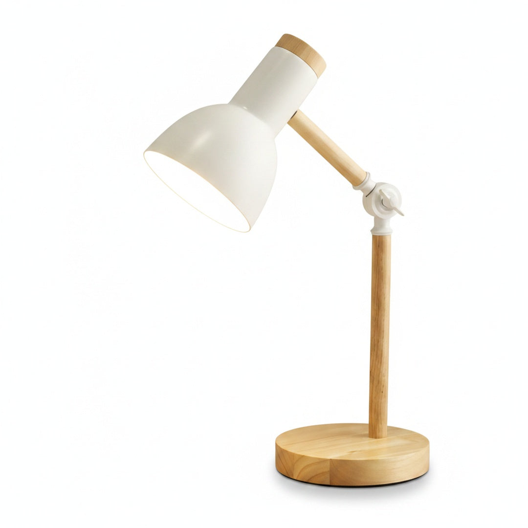 Lampa Stołowa Skandynawska z Regulowanym Kloszem i Drewnianą Podstawą
