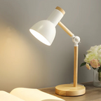 Lampa Stołowa Skandynawska z Regulowanym Kloszem i Drewnianą Podstawą