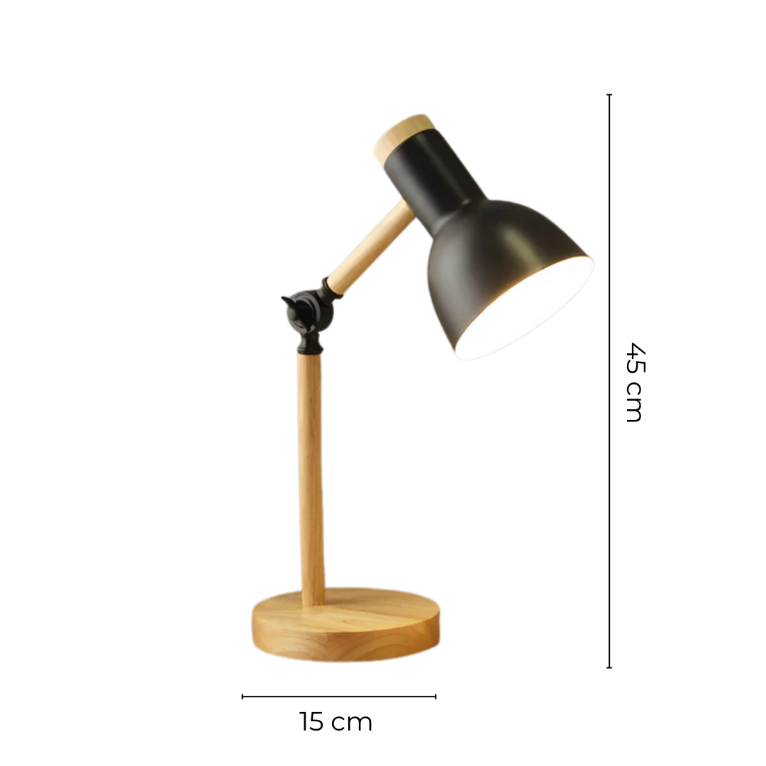 Lampa Stołowa Skandynawska z Regulowanym Kloszem i Drewnianą Podstawą