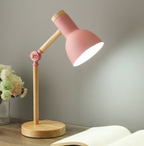 Lampa Stołowa Skandynawska z Regulowanym Ramieniem i Drewnianą Podstawą
