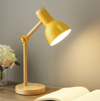 Lampa Stołowa Skandynawska z Regulowanym Ramieniem i Drewnianą Podstawą