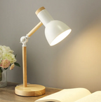 Lampa Stołowa Skandynawska z Regulowanym Ramieniem i Drewnianą Podstawą
