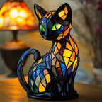 Lampa Stołowa Tiffany w Kształcie Kota z Witrażowym Wzorem