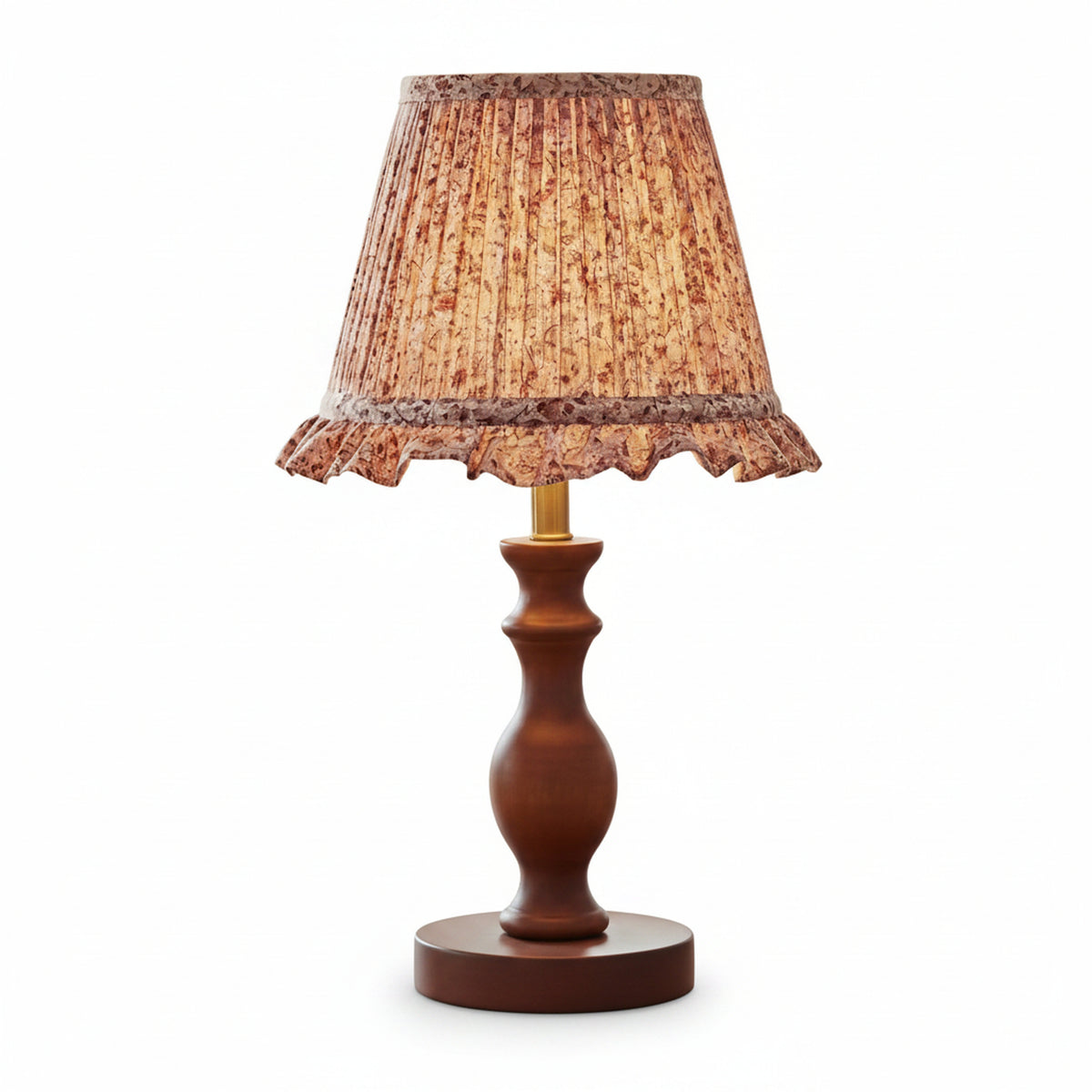Lampa Stołowa Vintage z Plisowanym Kloszem w Kwiaty na Toczonej Podstawie