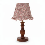 Lampa Stołowa Vintage z Plisowanym Kloszem w Kwiaty na Toczonej Podstawie
