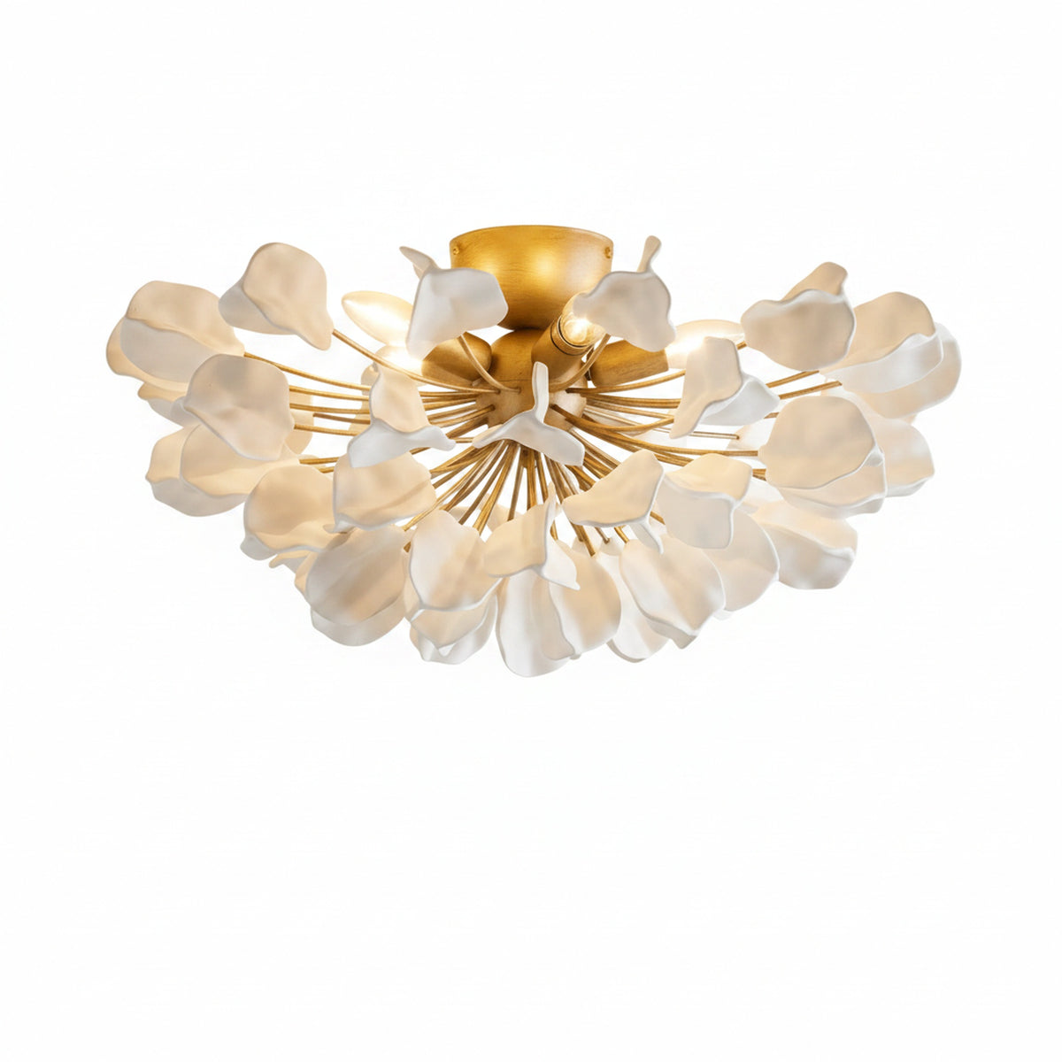 Lampa Sufitowa Art Deco z Ceramicznymi Płatkami na Żelaznej Ramie