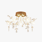 Lampa Sufitowa Art Deco z Kryształami i Kwiatowym Wzorem