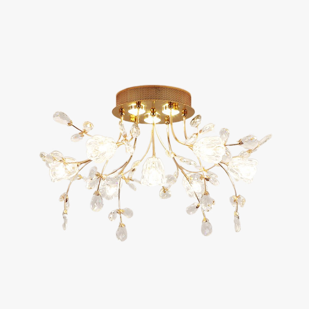 Lampa Sufitowa Art Deco z Kryształami i Kwiatowym Wzorem