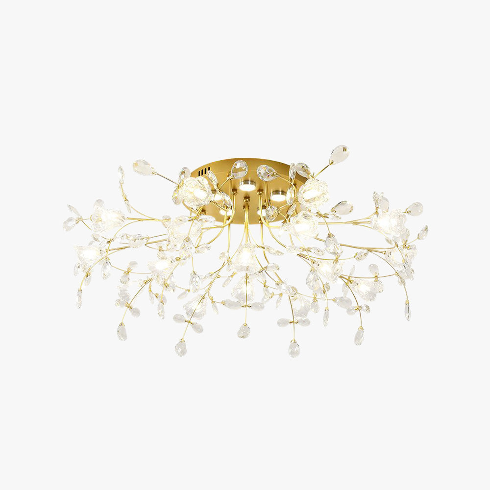 Lampa Sufitowa Art Deco z Kryształami i Kwiatowym Wzorem