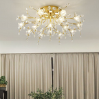 Lampa Sufitowa Art Deco z Kryształami i Kwiatowym Wzorem