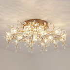 Lampa Sufitowa Art Deco z Kryształami i Kwiatowym Wzorem