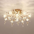 Lampa Sufitowa Art Deco z Kryształami i Kwiatowym Wzorem