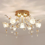 Lampa Sufitowa Art Deco z Kryształami i Kwiatowym Wzorem
