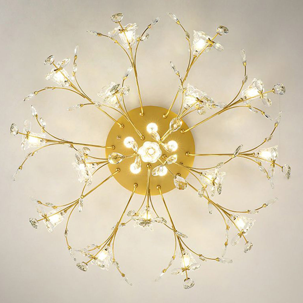 Lampa Sufitowa Art Deco z Kryształami i Kwiatowym Wzorem