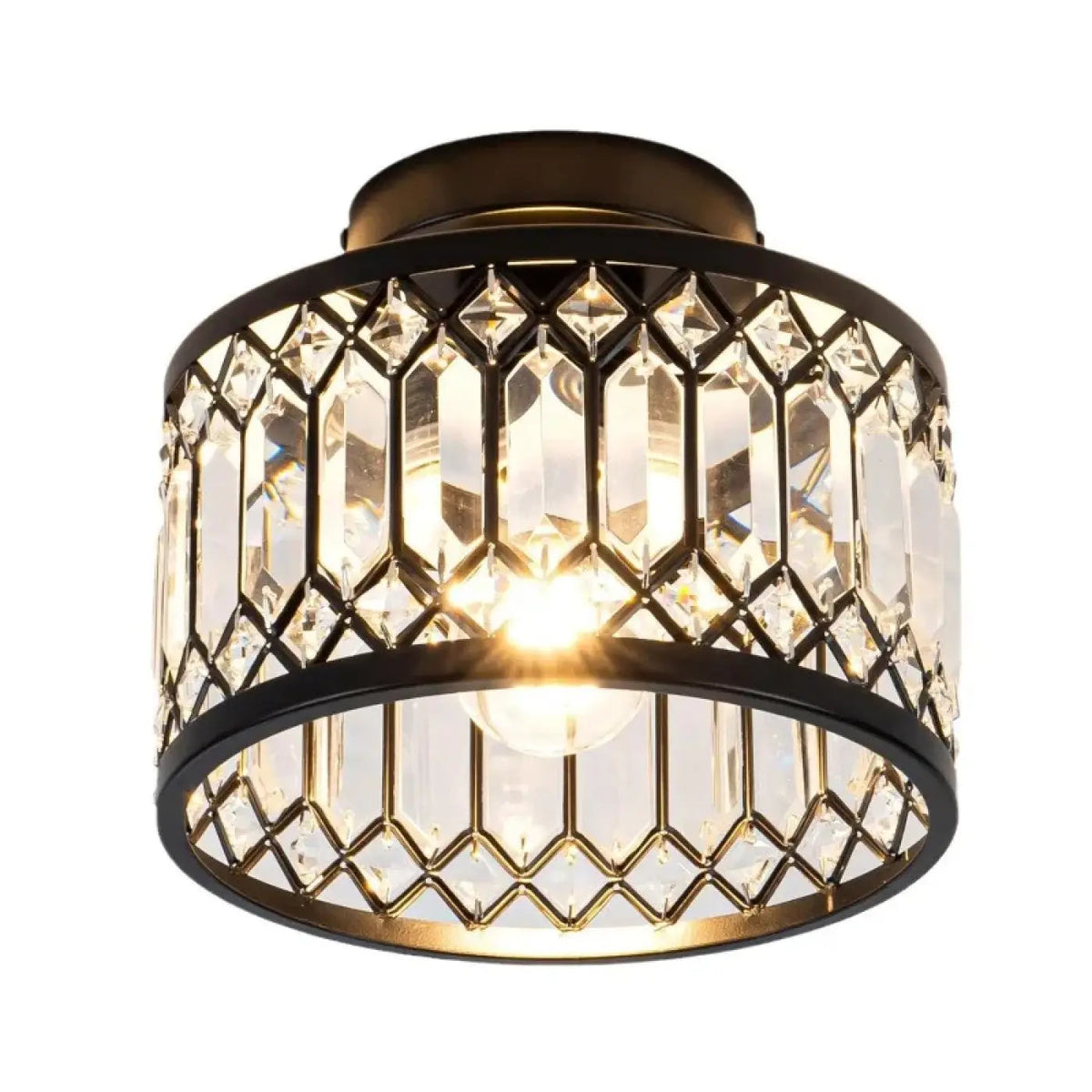 Lampa Sufitowa Art Deco z Kryształami i Metalową Ramą
