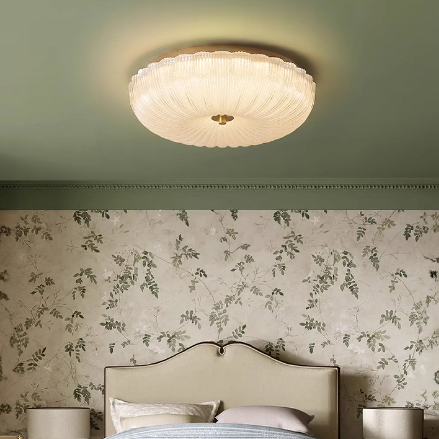 Lampa Sufitowa Art Deco z Ryflowanym Kloszem Szklanym