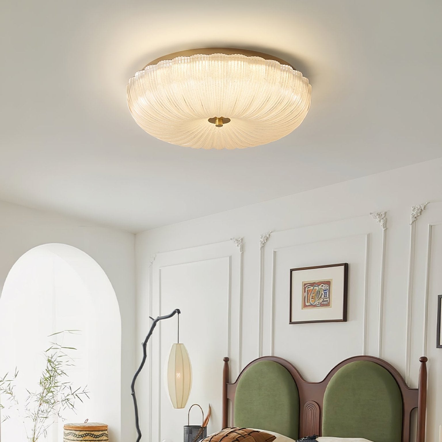 Lampa Sufitowa Art Deco z Ryflowanym Kloszem Szklanym