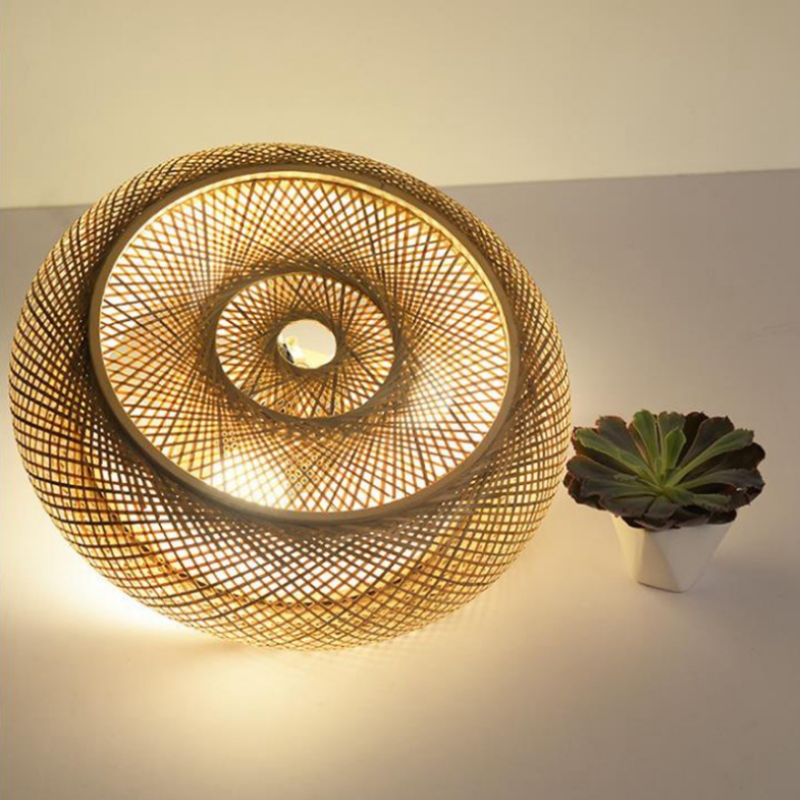 Lampa Sufitowa Boho z Rattanu z Okrągłym Kloszem