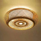 Lampa Sufitowa Boho z Rattanu z Okrągłym Kloszem
