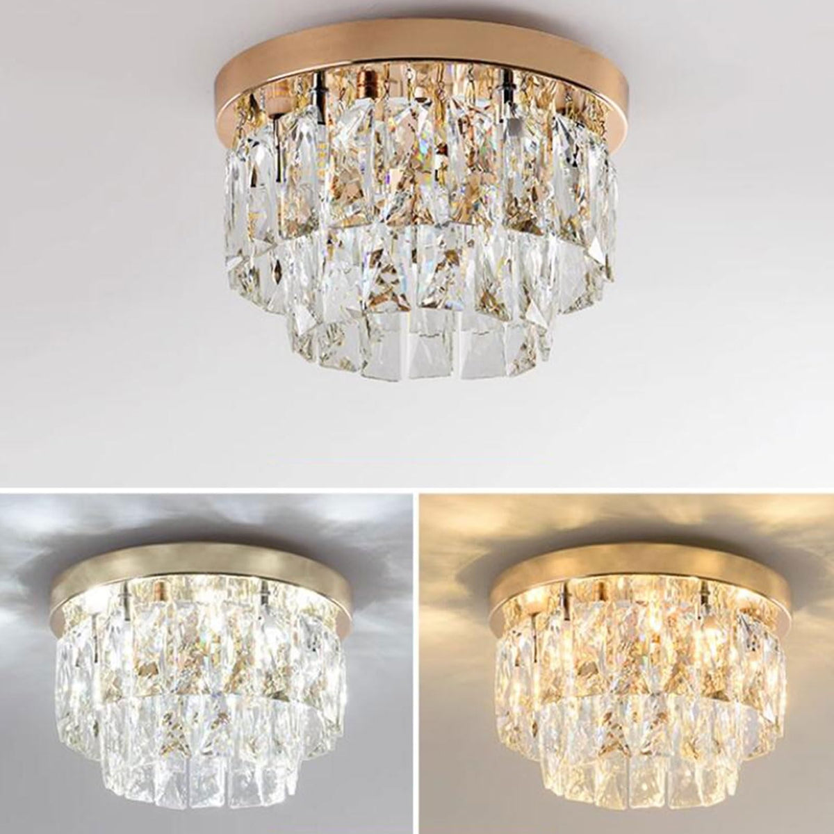 Lampa Sufitowa Glamour z Kryształami i Dwupoziomowym Kloszem