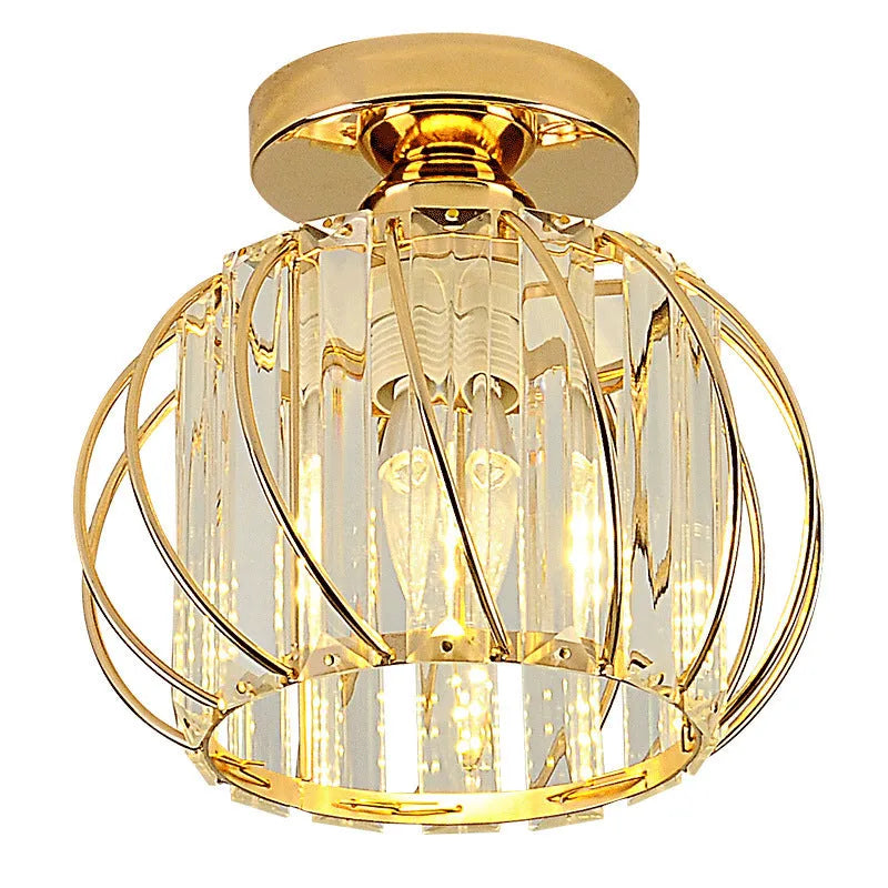 Lampa Sufitowa Glamour z Kryształami i Metalową Kloszem Kulistym