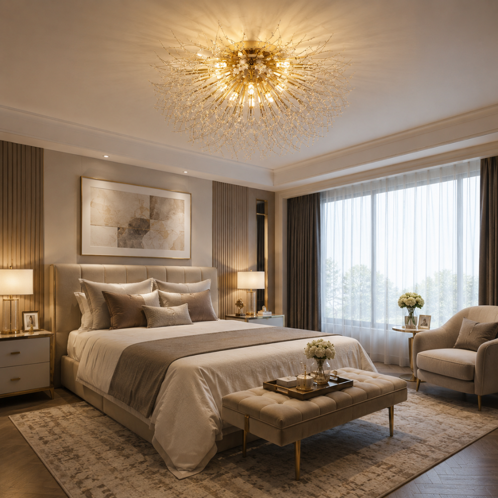 Lampa Sufitowa Glamour z Kryształami w Kształcie Dmuchawca