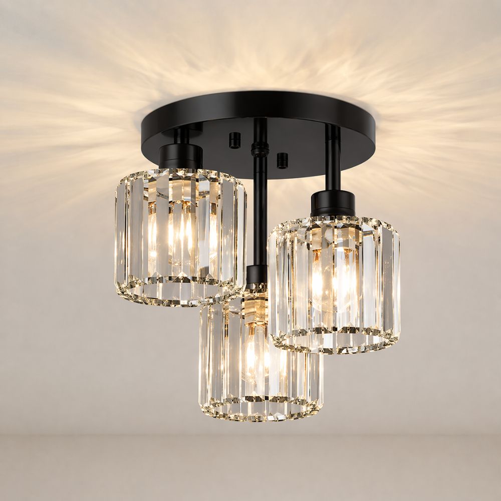 Lampa Sufitowa Glamour z Kryształowymi Kloszami i Trzema Punktami Światła